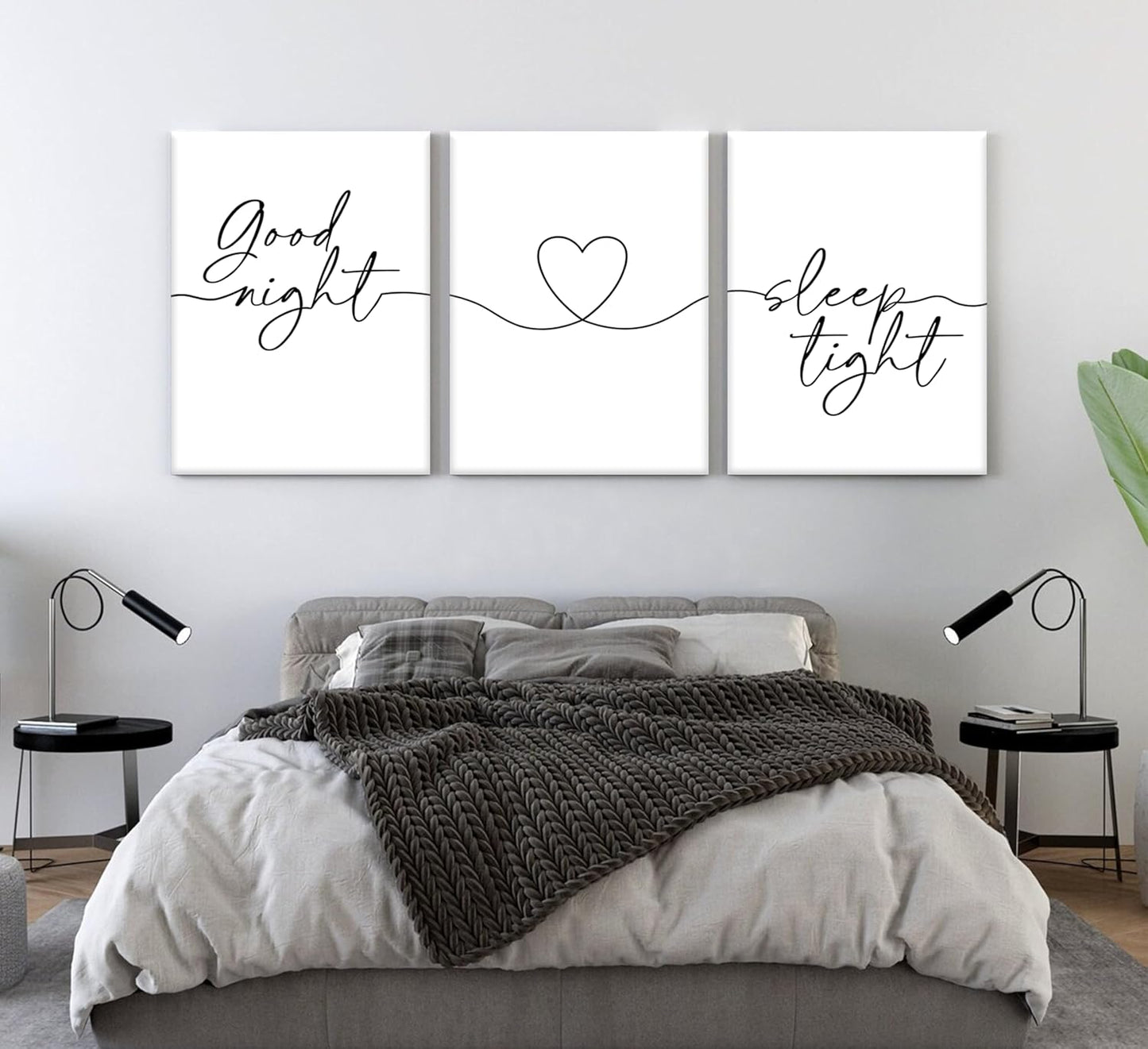 Skiennix Minimalist Wall Art - Bedtime Quotes Heart Shape Poster Print | 3-Piece Set for Living Room & Bedroom Decor