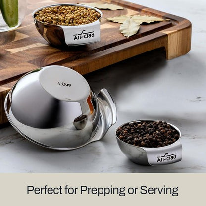 All-Clad Stainless Steel Mini Measuring Bowl Set - 3 Stackable Cups for Cooking & Baking | Dishwasher Safe, Silver
