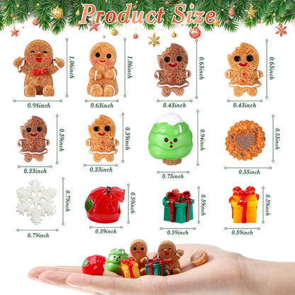 Sawysine Mini Resin Christmas Figurines - 64 Pcs Gingerbread & Xmas Tree Ornaments for DIY Crafts