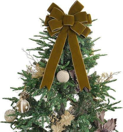 Regine Switzerland 13" Khaki Pre-Tied Velvet Bow - Rustic Wreath & Christmas Tree Decor, Perfect for Weddings & Parties