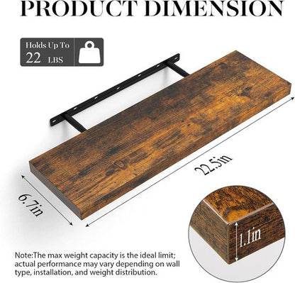 BAYKA Rustic Wood Floating Shelves - 22.5 Inches Wall Decor for Bathroom, Bedroom & Living Room | 22 lbs Capacity