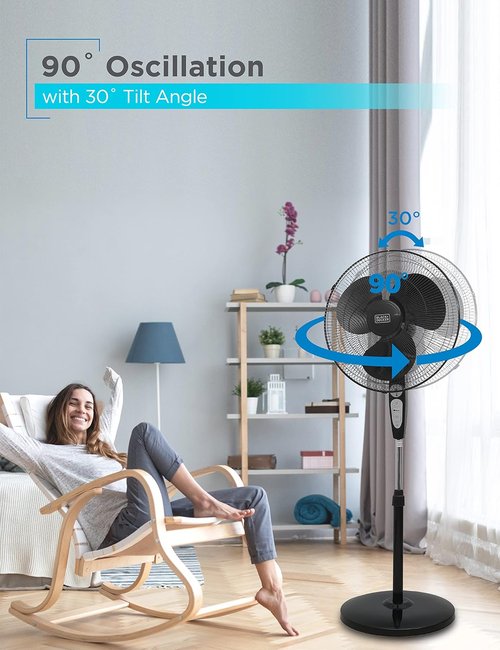 BLACK+DECKER 18-Inch Adjustable Stand Fan - Remote Control, 90-Degree Oscillation, Black