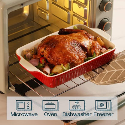 DOWAN Casserole Dishes - Set of 3 Rectangular Ceramic Baking Dishes, 135 oz Capacity, Red | Perfect for Oven Use