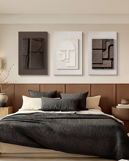 Azartslr Abstract Textured Wall Art - Modern Black & White Sandstone Decor | 3-Piece Geometric Set for Living Room & Bedroom