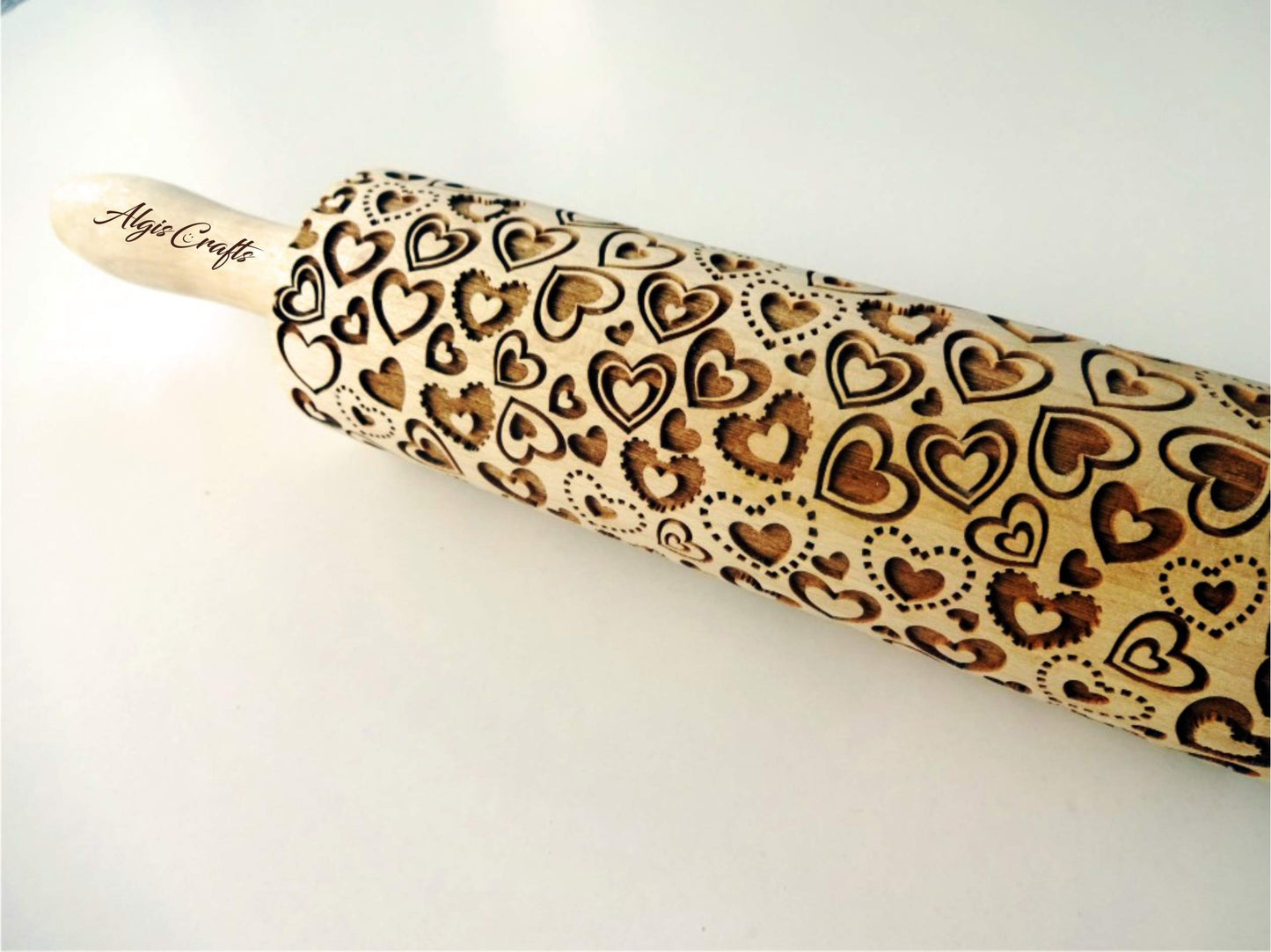 HEARTS EMBOSSING ROLLING PIN WOODEN ROLLING PIN for EMBOSSED COOKIES with LOVE HEARTS