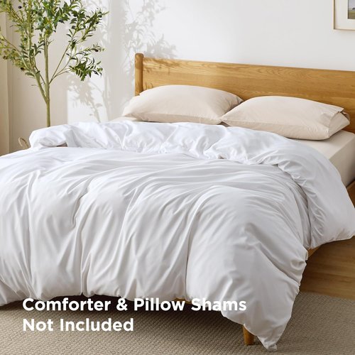 Bedsure Duvet Cover - Queen Size Luxury Soft Bedding, Double Brushed All Season, White, Zipper Closure (90"x90")