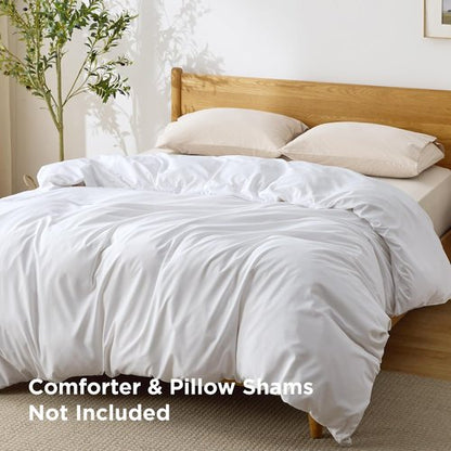 Bedsure Duvet Cover - Queen Size Luxury Soft Bedding, Double Brushed All Season, White, Zipper Closure (90"x90")