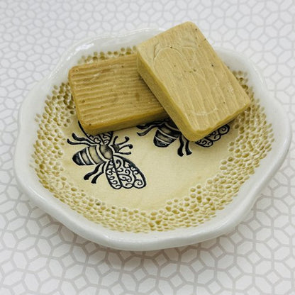 JANECKA Honey Bees 6.5 Inch Bowl, Made in USA, Pottery 9th Anniversary Gift