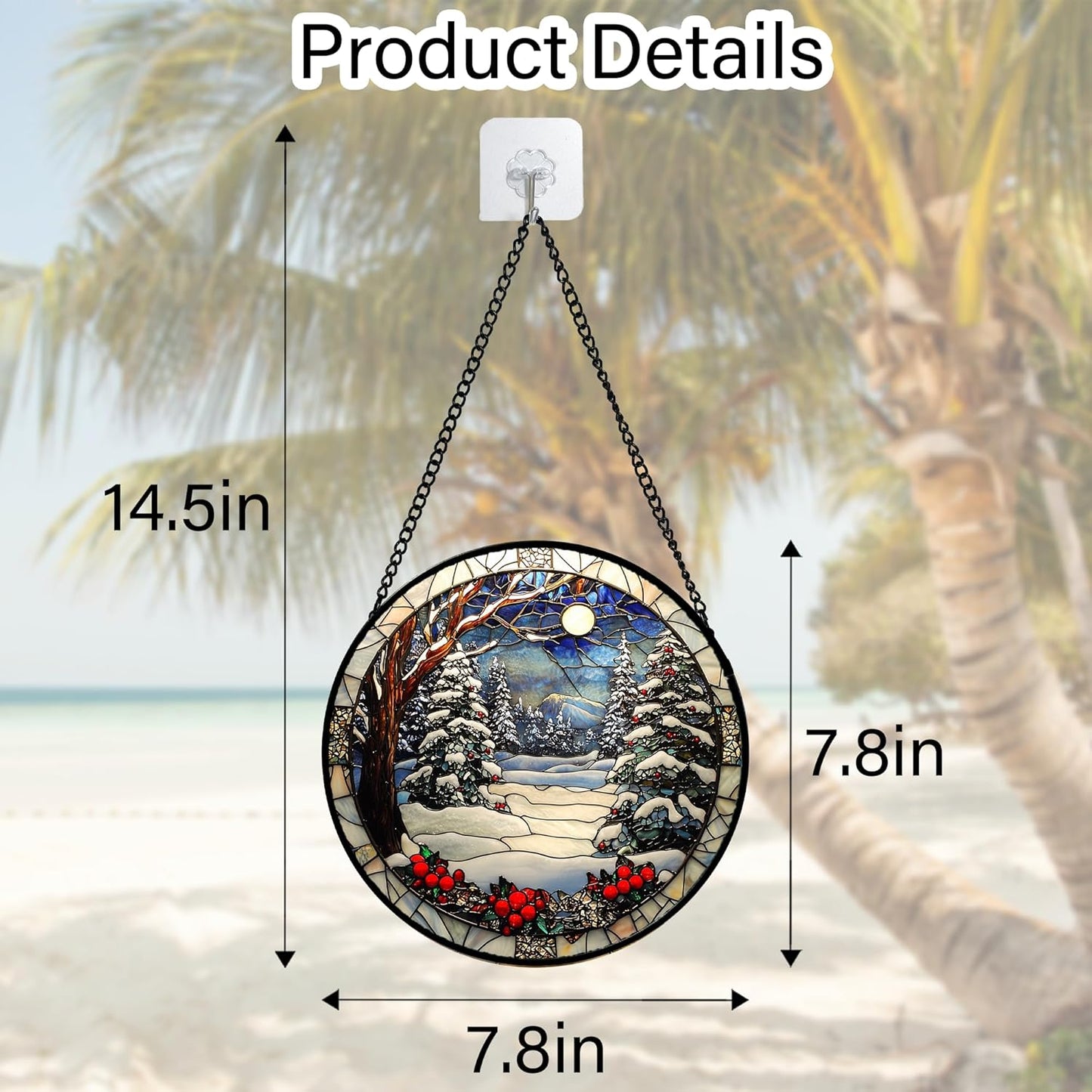DASTOLL Stained Glass Window Hanging - Winter Snow Night Scenery Suncatcher | 7.8" Home Decor Gift for All