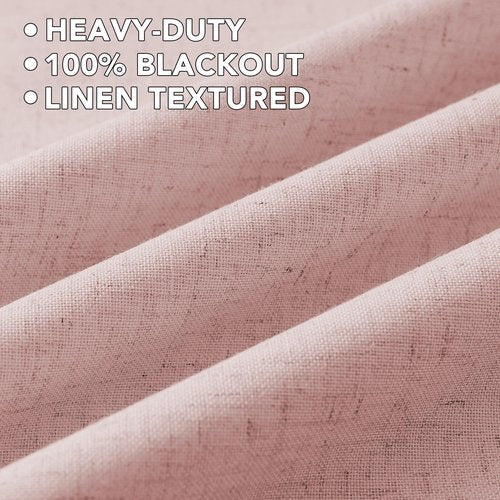 H.VERSAILTEX Linen Curtains 100% Blackout Curtains for Bedroom 45 inch Long Full Light Blocking Nature Linen Blended Window Curtains for Living Room Nickel Grommet (2 Panels, Heathered Baby Pink)