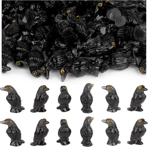 Framendino Mini Resin Crows - 60 Pack Tiny Raven Figures for Halloween Craft Projects & Garden Decor