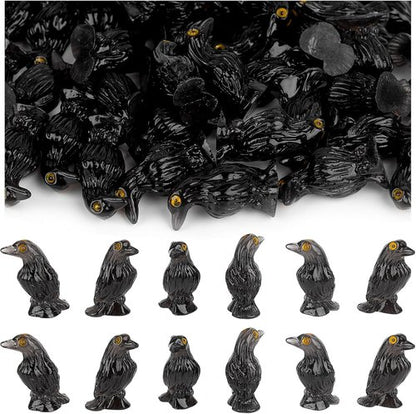 Framendino Mini Resin Crows - 60 Pack Tiny Raven Figures for Halloween Craft Projects & Garden Decor