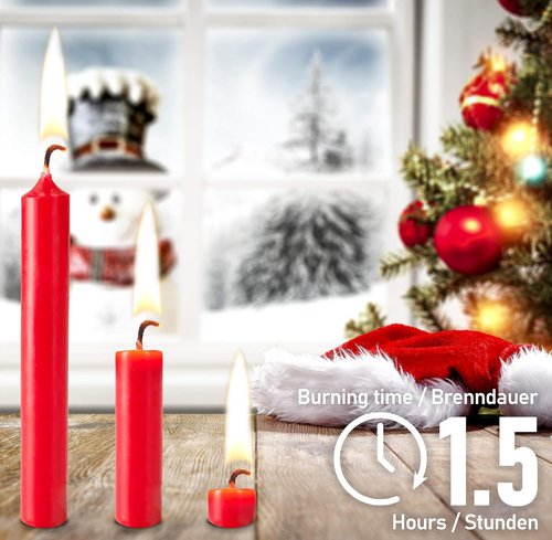 BRUBAKER Tree Candles - Red Pyramid Candles - Pack of 20 - 3¾ x ½ Inches - Made in Europe