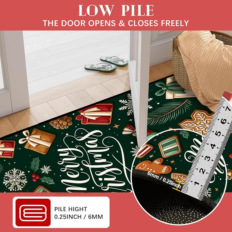 2x3 ft Christmas Rug - Gingerbread Design, Non-Slip, Machine Washable