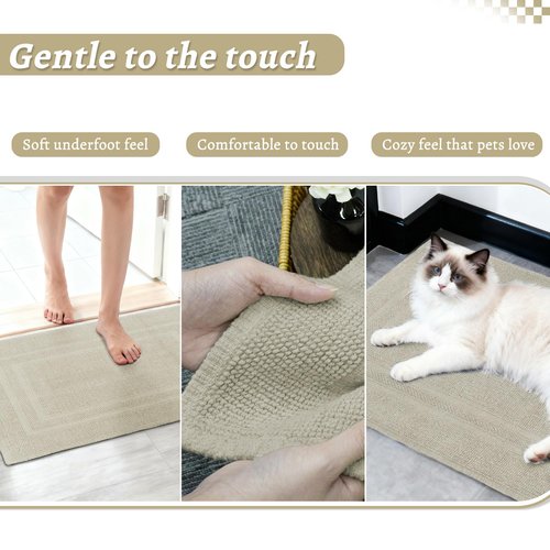 Mrs Awesome Soft 100% Cotton Bath Mat with Hot-melt Non-Slip Backing, 20" x 32" Comfortable & Absorbent Washable Textured Woven Rug for Bathroom, Beige