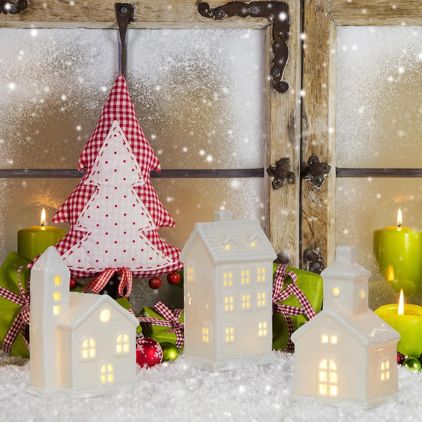 Regine Switzerland Ceramic Christmas Village Houses - White Tabletop Figurines for Festive Home Decor | Light-Up Xmas Collection