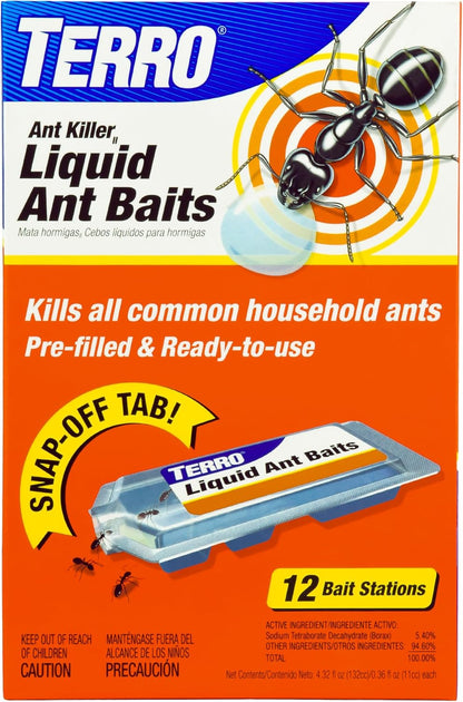TERRO Liquid Ant Killer Bundle - 12 Bait Stations + Outdoor Ready-to-Use Ant Bait Trap - Effective Against Common Household Ants