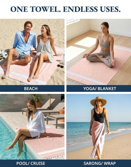 LANE LINEN Beach Towels 4 Pack - Beach Towels Oversized, Pre-Washed Extra Large Beach Towel, Quick Dry, No Sand Beach Towel, Pool Towels for Adults, 39"x71" - Quartz Pink
