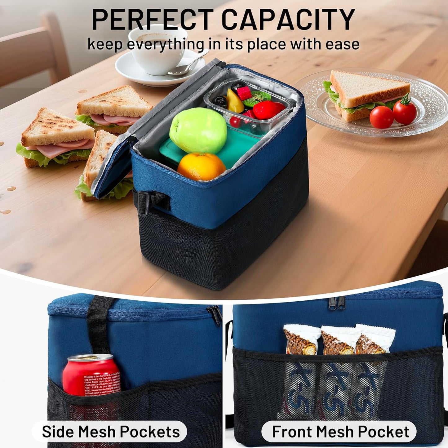 MIER Insulated Lunch Bag - Portable 12-Can Cooler with Shoulder Strap for Office & School | Medium Navy