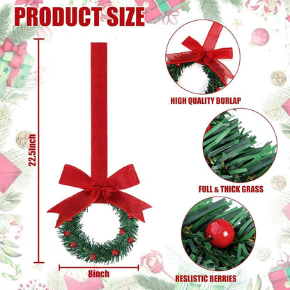 Sggvecsy 8'' Christmas Mini Cabinet Wreath with Red Burlap Bow, 12 Pcs – Red Berry Artificial Wreath for Kitchen Cabinet, Window & Door (Variation: Red)