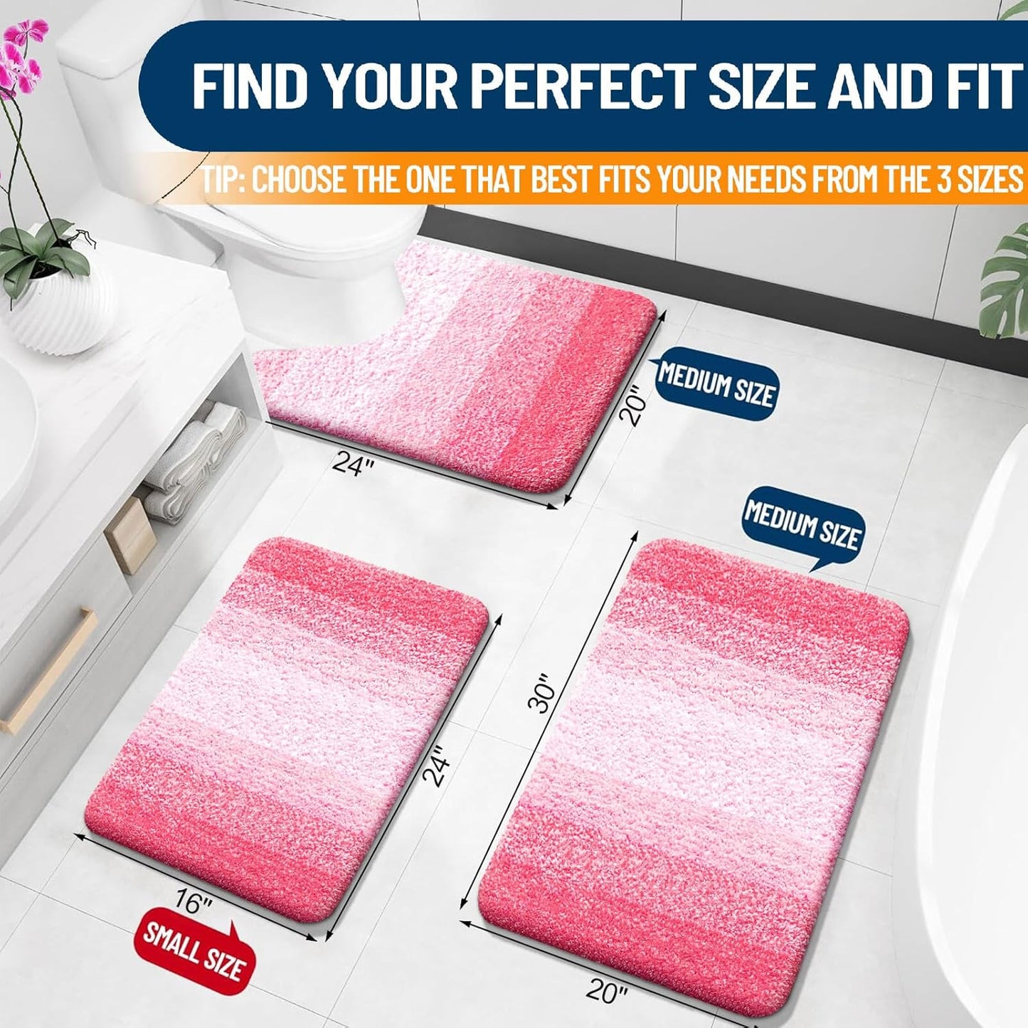 OLANLY Bathroom Rugs - Extra Soft Microfiber Mat, Quick Dry & Machine Washable, 30x20, Pink