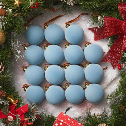 Brightown 15 Pcs Light Blue Velvet Christmas Balls - 3.15 Inch Plush Ornaments for Holiday Decor