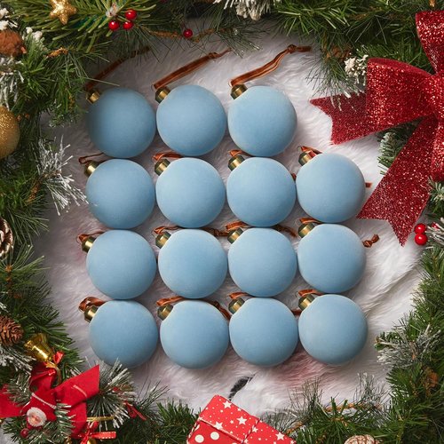 Brightown 15 Pcs Light Blue Velvet Christmas Balls - 3.15 Inch Plush Ornaments for Holiday Decor