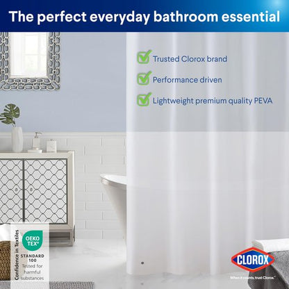 CLOROX Shower Curtain Liner & Hooks, Premium Lightweight Flexible Waterproof 4g PEVA for Bathroom with Weighted Magnets, Standard Size 70" x 72", Frosty 1 Pack
