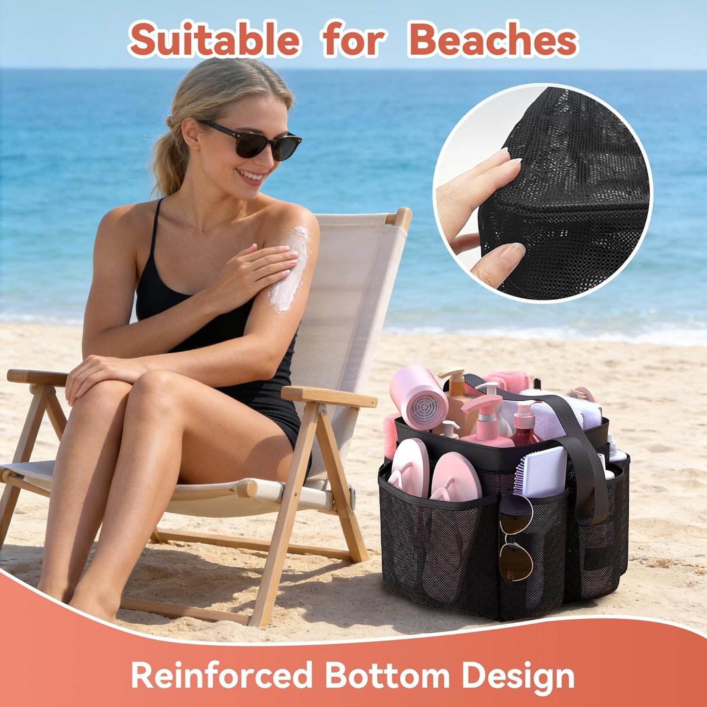 YASONIC Mesh Shower Caddy - Portable 8-Pocket Hanging Organizer for College Dorm Essentials | Black