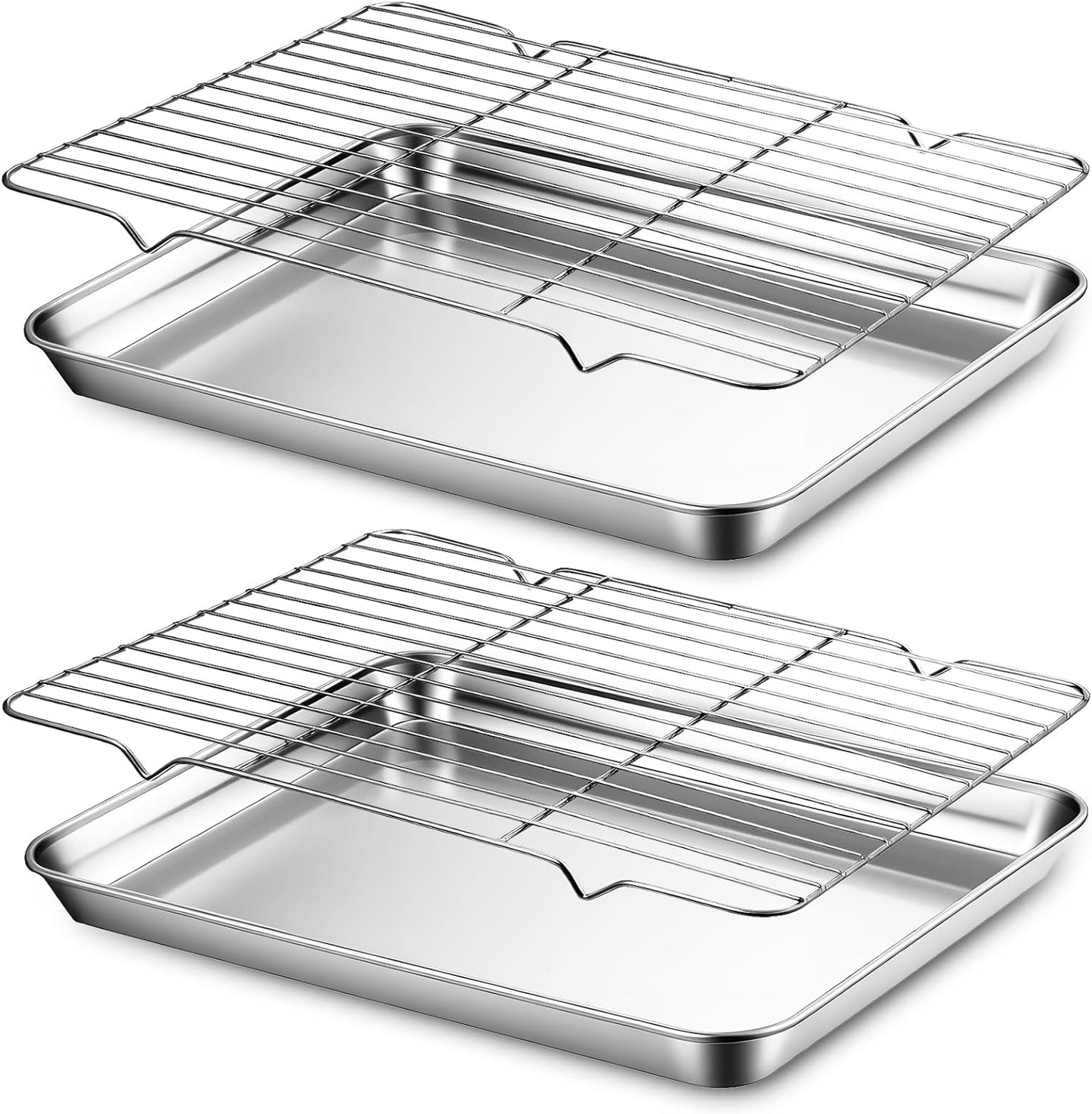 Stainless Steel Baking Sheet Set by [Brand Name] - 2 Pans & 2 Racks | Rust-Free, Nonstick, 12.4 x 9.6 Inches