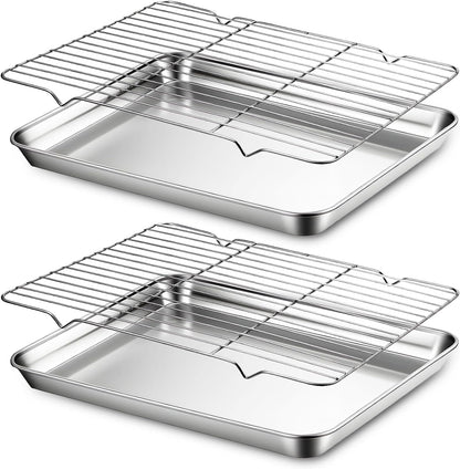 Stainless Steel Baking Sheet Set by [Brand Name] - 2 Pans & 2 Racks | Rust-Free, Nonstick, 12.4 x 9.6 Inches