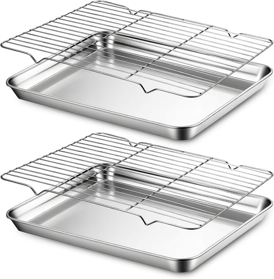 Stainless Steel Baking Sheet Set by [Brand Name] - 2 Pans & 2 Racks | Rust-Free, Nonstick, 12.4 x 9.6 Inches
