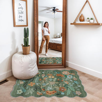 Skiennix Washable Floral Area Rug - Soft Non-Slip Carpet for Entryway & Kitchen | 2x3 Green Design