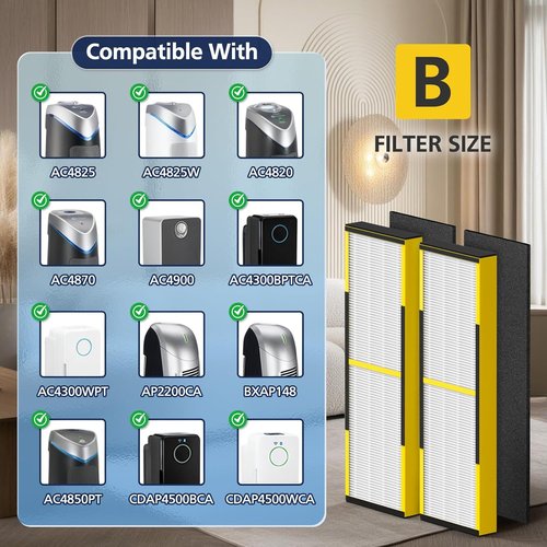**Guardian HEPA Filter B Replacement - Compatible with AC4825, AC4300, & More | 4 HEPA + 8 Carbon Pre-Filters**