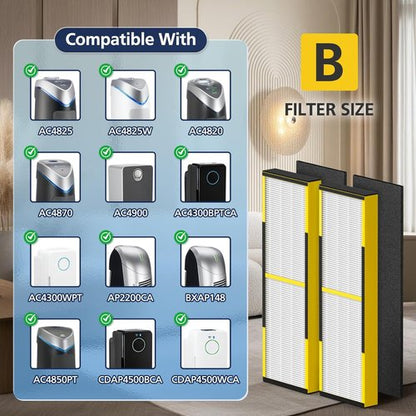 **Guardian HEPA Filter B Replacement - Compatible with AC4825, AC4300, & More | 4 HEPA + 8 Carbon Pre-Filters**