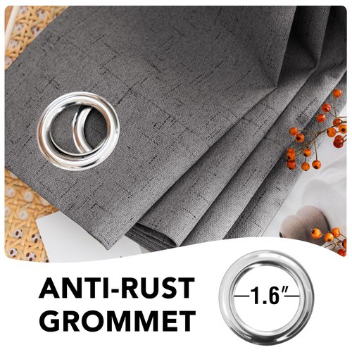 H.VERSAILTEX Linen Blackout Curtains 54 Inches Long 100% Absolutely Blackout Thermal Insulated Textured Linen Look Curtain Draperies Anti-Rust Grommet, Energy Saving with White Liner, 2 Panels, Grey