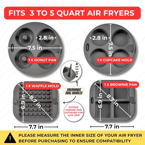 EM Silicone Air Fryer Liners Set - 4-Pc Reusable Baking Molds for Cakes, Donuts & Waffles | Fits 3-5 Qt Air Fryers