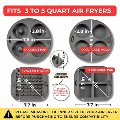 EM Silicone Air Fryer Liners Set - 4-Pc Reusable Baking Molds for Cakes, Donuts & Waffles | Fits 3-5 Qt Air Fryers