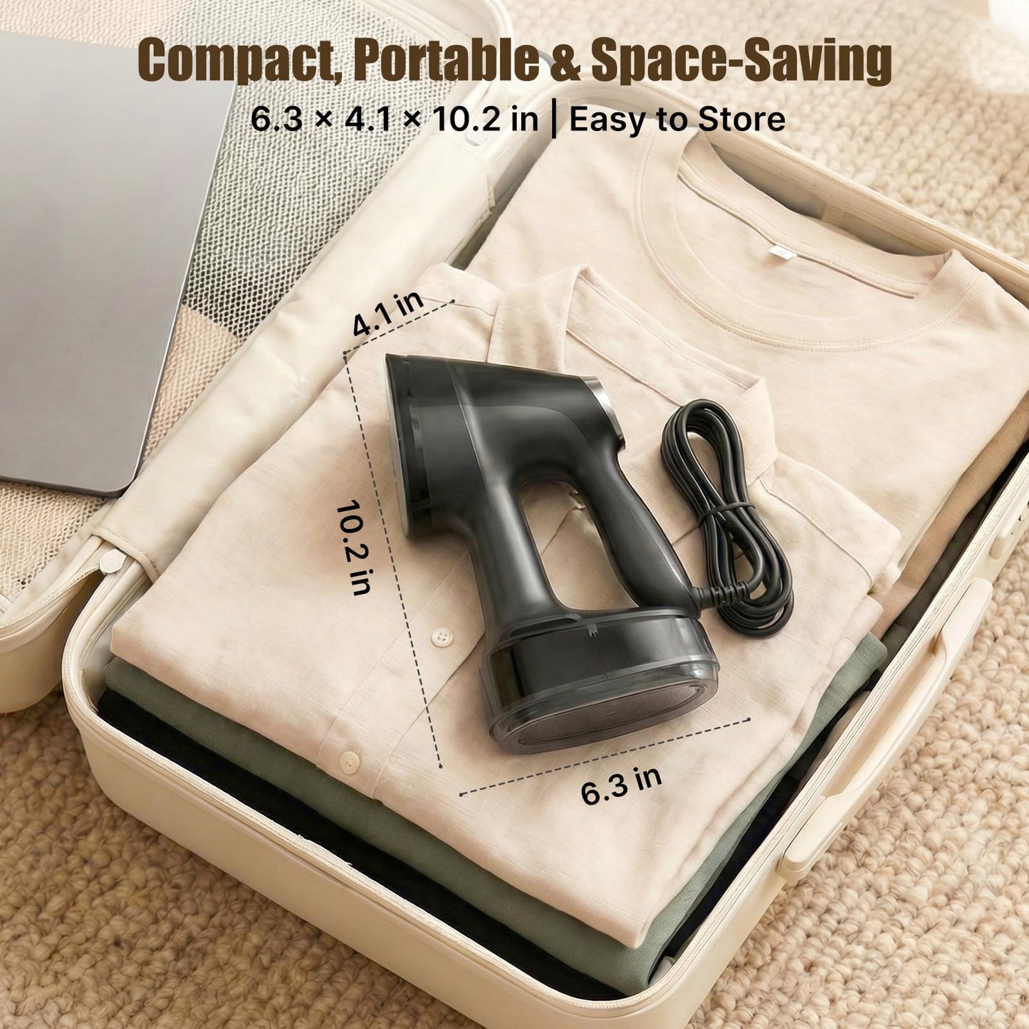 Vacuum Steamer for Clothes Handheld: 2500–3500Pa Adjustable Suction, No Leak & Stable Steam, Steaming & Ironing Portable Travel Garment Steamer, 400ml Tank, 4 Modes, 15s Heat-Up, 110-120V