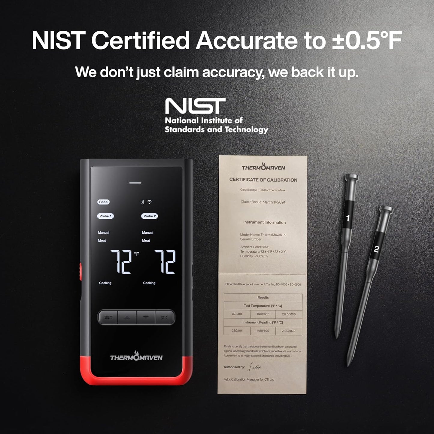 ThermoMaven Smart Bluetooth Meat Thermometer - WiFi Unlimited Range, 6 Sensors, NIST Certified Accuracy, 2 Probes for BBQ & Kitchen