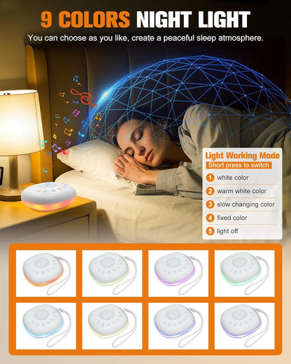 White Noise Sound Machine by [Brand Name] - Portable Sleep Aid with 20 Soothing Sounds & Night Light