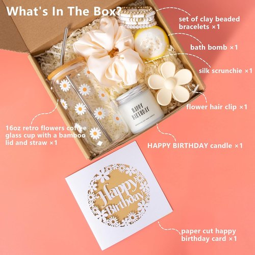 JTEWB Birthday Gift Box - Cute Daisy Aesthetic Glass Cups Set for Women & Teens | 7-Piece Collection