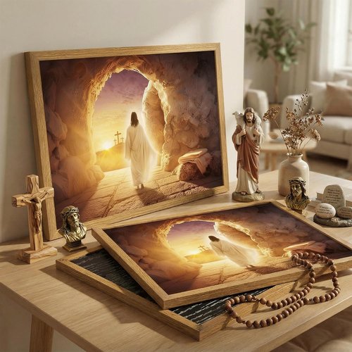 KYSNGMT Framed Jesus Resurrection Wall Art - He Is Risen Canvas Print for Home Decor | Easter Religious Gift