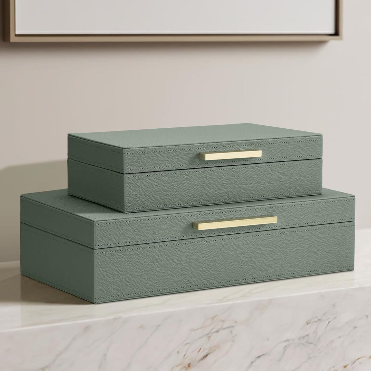 ZICOTO Decorative Storage Boxes - Set of 2 Stylish PU Leather Organizers for Bookshelf Decor | Safely Store Photos & Keepsakes