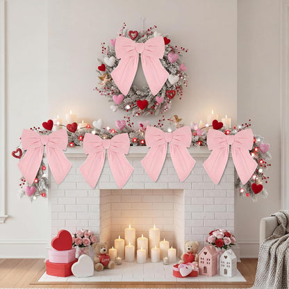 Riceshoot Velvet Bows - 5 Pcs Large 11'' x 16'' Pre-Tied Ribbon for Valentine's Day Gift Wrapping | Light Pink
