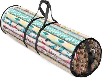ZOBER Gift Wrap Storage Organizer - 40 Inch Waterproof Wrapping Paper Holder for 25 Rolls - Black