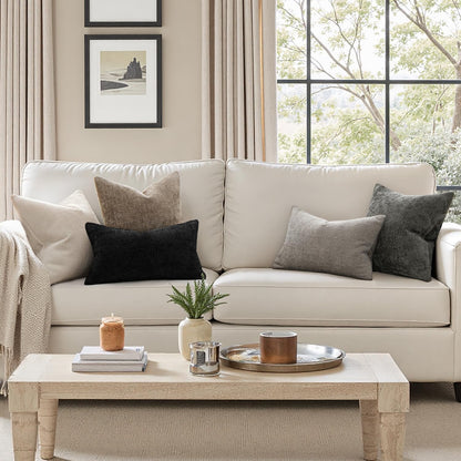 MIULEE 18x18 Inch Couch Throw Pillow Covers - Soft Chenille Beige Modern Boho Accent Pillows | Pack of 2