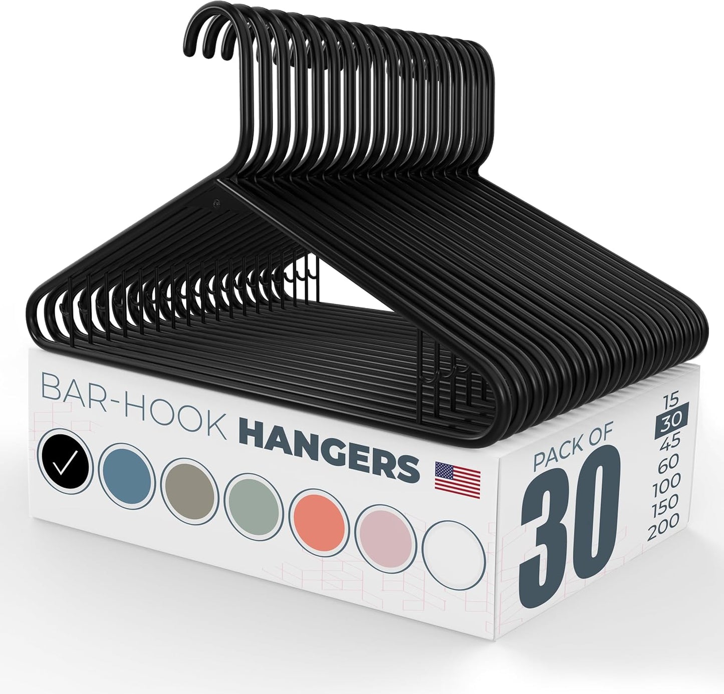 Neaties Plastic Hangers - 30 Pack | Made in the USA | 6lb Capacity Standard Clothes Hangers - Black