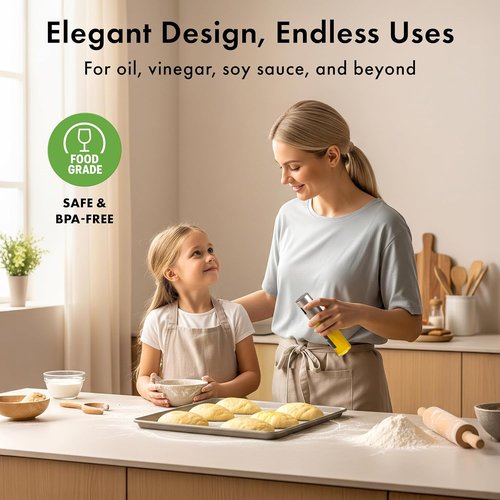 EDELHAUS Oil Sprayer Set - Stainless Steel & Glass Bottles for Healthy Cooking | 2 Pack with Silver Lids