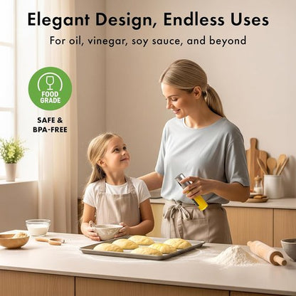 EDELHAUS Oil Sprayer Set - Stainless Steel & Glass Bottles for Healthy Cooking | 2 Pack with Silver Lids